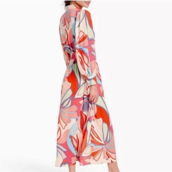 ALEXIS for Target Mixed Floral Long Sleeve Robe Dress S 70’s Tropical Party Trip - Picture 3 of 14